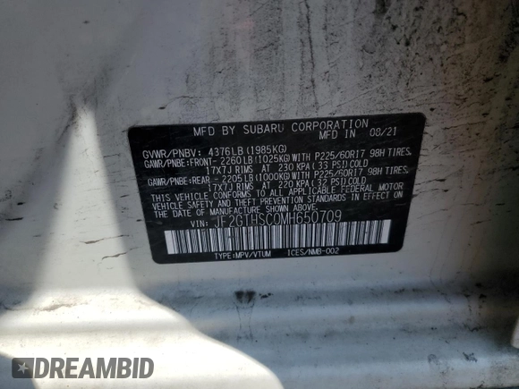 2021 Subaru Crosstrek Special Sports with VIN JF2GTHSC0MH650709, listed as a Copart auction lot 54061635 with 48,922 mi miles and Clean title. Bid and sale history available at DreamBid. Image 12.