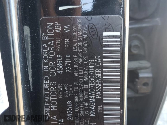 2014 Kia Optima Hybrid LX with VIN KNAGM4AD7E5070419, listed as a Copart auction lot 78315134 with 203,143 mi miles and Clean Title. Bid and sale history available at carsss.com. Image 12.