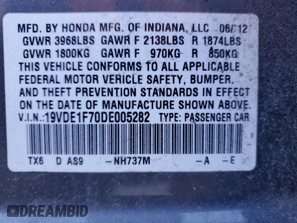 2013 Acura ILX Tech Pkg with VIN 19VDE1F70DE005282, listed as a Copart auction lot 46419665 with 132,378 mi miles and Clean Title. Bid and sale history available at carsss.com. Image 12.