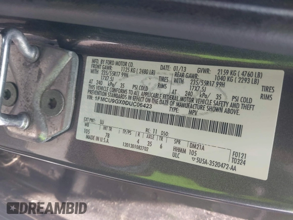 2013 Ford Escape SE с VIN 1FMCU9GX0DUC06423, выставлен на аукционе IAAI как лот 42421363 с пробегом 187 057 миль миль и . История ставок и продаж доступна на DreamBid. Изображение 9.