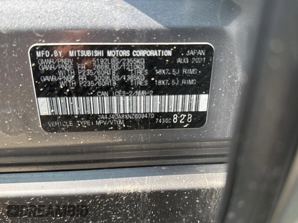2022 Mitsubishi Outlander SE with VIN JA4J4UA8XNZ609470, listed as a Copart auction lot 62292685 with 23,321 mi miles and Clean title. Bid and sale history available at DreamBid. Image 10.