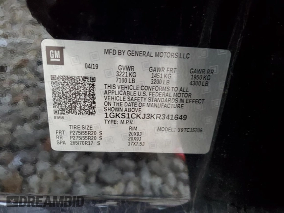2019 GMC Yukon Denali with VIN 1GKS1CKJ3KR341649, listed as a Copart auction lot 44402875 with 109,866 mi miles and Clean Title. Bid and sale history available at carsss.com. Image 13.