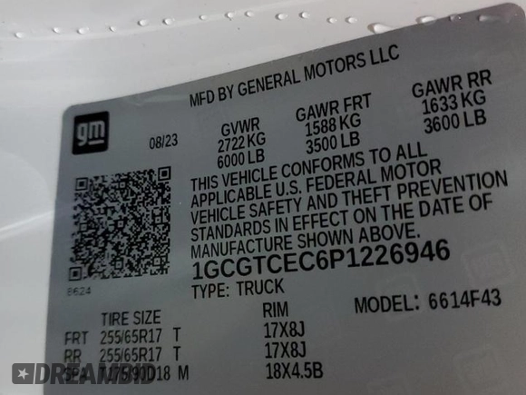 2023 Chevrolet Colorado 4WD LT с VIN 1GCGTCEC6P1226946, выставлен на аукционе Copart как лот 45630995 с пробегом 34 846 миль миль и Списание • Salvage title. История ставок и продаж доступна на DreamBid. Изображение 13.