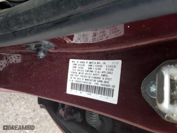 2016 Honda Accord Sedan LX with VIN 1HGCR2F31GA081385, listed as a Copart auction lot 50977415 with 129,129 mi miles and Salvage Title. Bid and sale history available at carsss.com. Image 14.