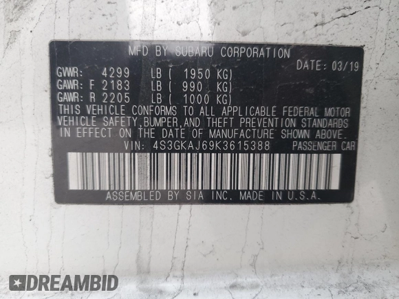 2019 Subaru Impreza Special Sports z VIN 4S3GKAJ69K3615388, wystawiony jako Copart lot #46227915 z przebiegiem 53 946 mil mil oraz Szkoda całkowita • Salvage title. Historia ofert i sprzedaży dostępna na DreamBid. Obrazek 12.