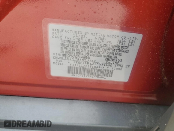 2024 Nissan Kicks SV z VIN 3N1CP5CV2RL496841, wystawiony jako Copart lot #59735815 z przebiegiem 1 536 mil mil oraz Szkoda całkowita • Salvage title. Historia ofert i sprzedaży dostępna na DreamBid. Obrazek 12.