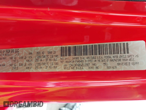 2019 Jeep Wrangler Unlimited Rubicon с VIN 1C4HJXFN8KW512987, выставлен на аукционе IAAI как лот 42377159 с пробегом 78 447 миль миль и . История ставок и продаж доступна на DreamBid. Изображение 9.