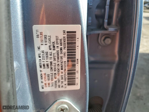 2011 Honda Accord Sdn LX-P with VIN 1HGCP2F42BA152326, listed as a Copart auction lot 87311004 with 333,450 mi miles and Salvage Title. Bid and sale history available at carsss.com. Image 12.