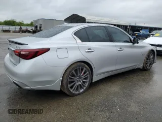 2018 Infiniti Q50 Red Sport 400 with VIN JN1FV7AP7JM461483, listed as a Copart auction lot 49177425 with 115,605 mi miles and Salvage title. Bid and sale history available at DreamBid. Image 3.