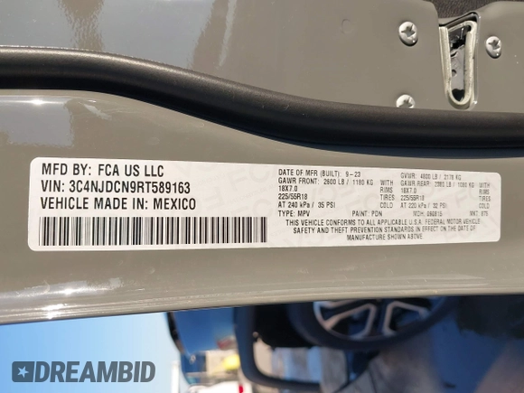 2024 Jeep Compass Limited с VIN 3C4NJDCN9RT589163, выставлен на аукционе IAAI как лот 41327216 с пробегом Не указан миль и . История ставок и продаж доступна на DreamBid. Изображение 9.