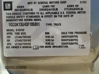 2003 Chevrolet Silverado 1500HD LS z VIN 1GCGK13U43F186091, wystawiony jako Copart lot #72749684 z przebiegiem Nie podano mil oraz Szkoda całkowita • Salvage title. Historia ofert i sprzedaży dostępna na DreamBid. Obrazek 13.
