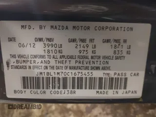 2012 Mazda 3 i Grand Touring with VIN JM1BL1M70C1675455, listed as a IAAI auction lot 41380445 with 70,941 mi miles and . Bid and sale history available at DreamBid. Image 9.
