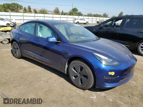 2022 Tesla Model 3 with VIN 5YJ3E1EA0NF361050, listed as a Copart auction lot 62446144 with 38,808 mi miles and Salvage Title. Bid and sale history available at carsss.com. Image 4.