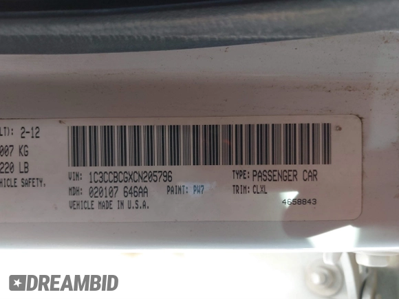 2012 Chrysler 200 Limited with VIN 1C3CCBCGXCN205796, listed as a IAAI auction lot 41482975 with 230,178 mi miles. Bid and sale history available at carsss.com. Image 9.