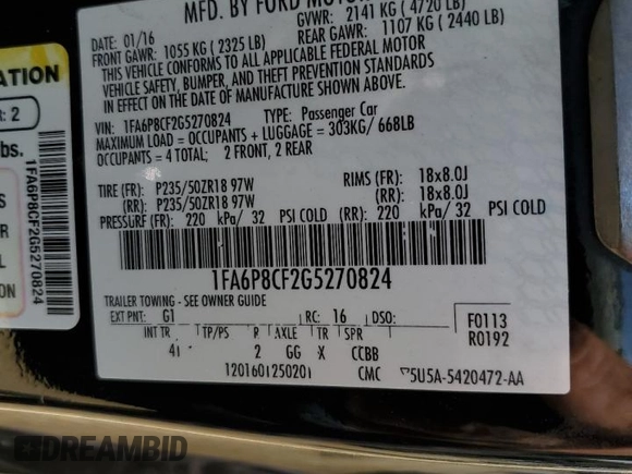 2016 Ford Mustang GT with VIN 1FA6P8CF2G5270824, listed as a Copart auction lot 49401265 with 37,151 mi miles and Salvage Title. Bid and sale history available at carsss.com. Image 14.