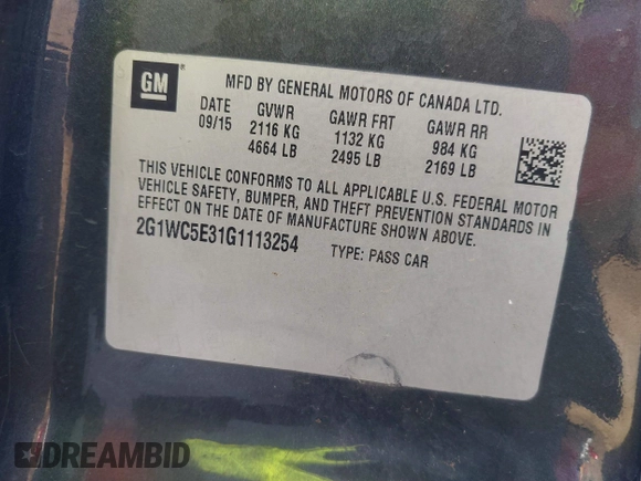 2016 Chevrolet Impala LTZ with VIN 2G1WC5E31G1113254, listed as a IAAI auction lot 41695375 with 80,173 mi miles and . Bid and sale history available at DreamBid. Image 9.