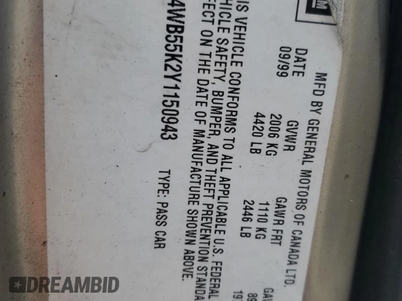 2000 Buick Regal LS z VIN 2G4WB55K2Y1150943, wystawiony jako Copart lot #56734445 z przebiegiem Nie podano mil oraz Szkoda całkowita • Salvage title. Historia ofert i sprzedaży dostępna na DreamBid. Obrazek 12.