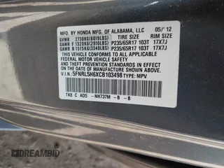 2012 Honda Odyssey EX-L with VIN 5FNRL5H6XCB103498, listed as a IAAI auction lot 42065658 with 104,933 mi miles and . Bid and sale history available at carsss.com. Image 9.