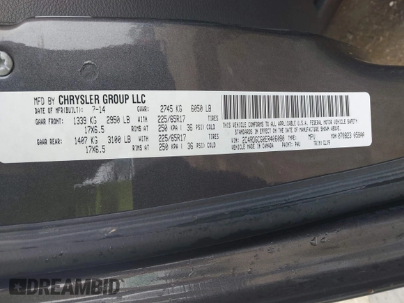 2014 Dodge Grand Caravan SXT with VIN 2C4RDGCG0ER406080, listed as a IAAI auction lot 42023530 with 183,212 mi miles and . Bid and sale history available at DreamBid. Image 9.