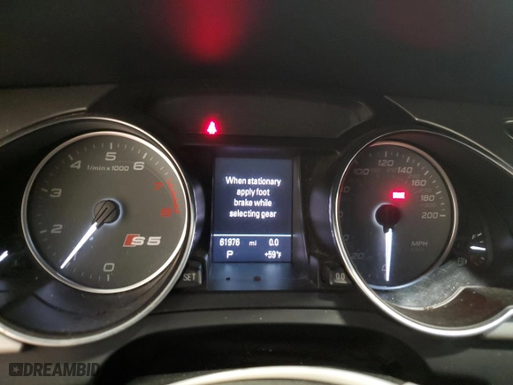 2012 Audi S5 Prestige with VIN WAUVGAFH2CN004687, listed as a Copart auction lot 53560325 with 61,976 mi miles and Salvage Title. Bid and sale history available at carsss.com. Image 9.