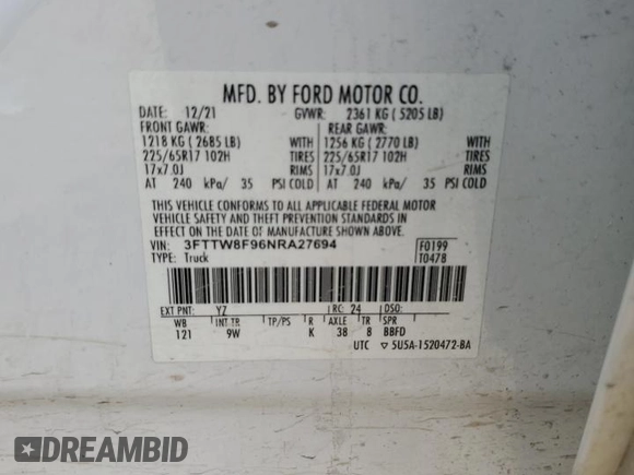 2022 Ford Maverick XL z VIN 3FTTW8F96NRA27694, wystawiony jako Copart lot #53481305 z przebiegiem 79 816 mil mil oraz Szkoda całkowita • Salvage title. Historia ofert i sprzedaży dostępna na DreamBid. Obrazek 13.