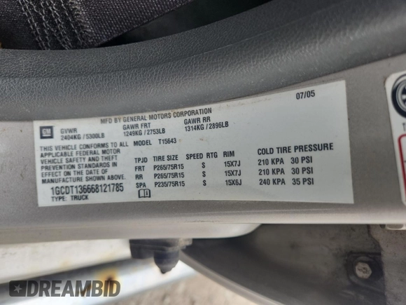2006 Chevrolet Colorado 2LT z VIN 1GCDT136668121785, wystawiony jako Copart lot #59134335 z przebiegiem 150 275 mil mil oraz Czysty tytuł • Clean title. Historia ofert i sprzedaży dostępna na DreamBid. Obrazek 12.