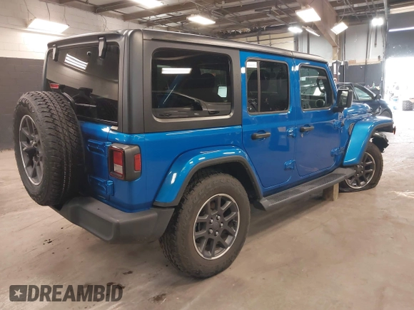 2021 Jeep Wrangler Unlimited Sport S with VIN 1C4HJXDN5MW717673, listed as a IAAI auction lot 42210527 with 35,635 mi miles and . Bid and sale history available at DreamBid. Image 4.
