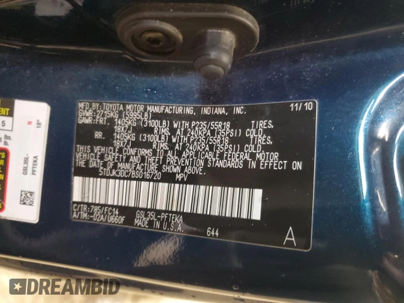 2011 Toyota Sienna LE with VIN 5TDJK3DC7BS016720, listed as a Copart auction lot 52746125 with 117,617 mi miles and Salvage Title. Bid and sale history available at carsss.com. Image 15.