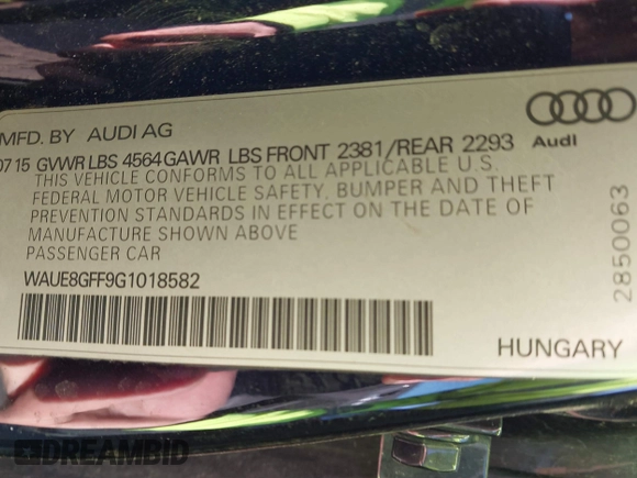2016 Audi A3 Premium Plus z VIN WAUE8GFF9G1018582, wystawiony jako IAAI lot #41756960 z przebiegiem 90 226 mil mil oraz . Historia ofert i sprzedaży dostępna na DreamBid. Obrazek 9.