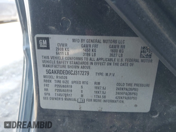 2012 Buick Enclave Premium with VIN 5GAKRDED6CJ317279, listed as a IAAI auction lot 41783153 with 154,870 mi miles and . Bid and sale history available at carsss.com. Image 9.