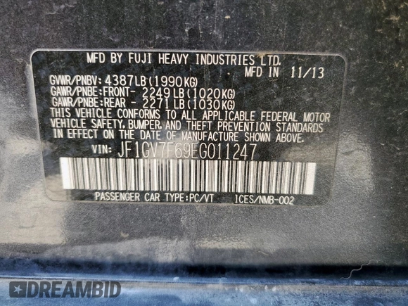 2014 Subaru WRX WRX Premium with VIN JF1GV7F69EG011247, listed as a Copart auction lot 56462545 with 134,924 mi miles and Salvage title. Bid and sale history available at DreamBid. Image 13.