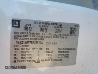 2014 GMC Yukon XL SLT with VIN 1GKS1KE07ER235724, listed as a Copart auction lot 84647084 with 192,625 mi miles and Salvage Title. Bid and sale history available at carsss.com. Image 13.