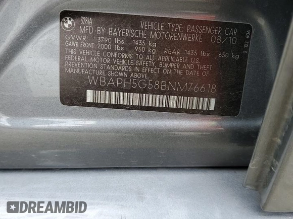 2011 BMW 3 Series 328i с VIN WBAPH5G58BNM76618, выставлен на аукционе Copart как лот 53556465 с пробегом 137 118 миль миль и Списание • Salvage title. История ставок и продаж доступна на DreamBid. Изображение 12.