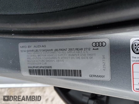 2015 Audi A6 2.0T Premium with VIN WAUFFAFC4FN026805, listed as a Copart auction lot 42141585 with 144,932 mi miles and Salvage Title. Bid and sale history available at carsss.com. Image 12.