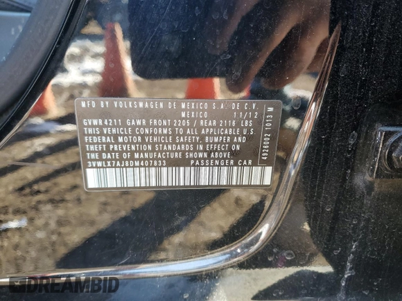 2013 Volkswagen Jetta SEL с VIN 3VWLX7AJ8DM407833, выставлен на аукционе Copart как лот 42220985 с пробегом 119 346 миль миль и Списание • Salvage title. История ставок и продаж доступна на DreamBid. Изображение 14.