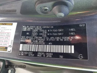 2022 Toyota 4Runner SR5 Premium with VIN JTENU5JR3N5999286, listed as a IAAI auction lot 40907443 with 53,960 mi miles and . Bid and sale history available at DreamBid. Image 9.