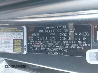 2024 Kia Forte LXS with VIN 3KPF24AD5RE767778, listed as a IAAI auction lot 41415753 with 11,321 mi miles and . Bid and sale history available at DreamBid. Image 9.