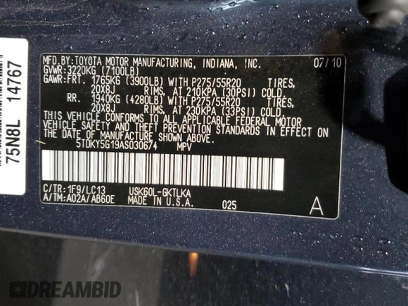 2010 Toyota Sequoia Ltd with VIN 5TDKY5G19AS030674, listed as a Copart auction lot 51869945 with 277,875 mi miles and Salvage Title. Bid and sale history available at carsss.com. Image 15.