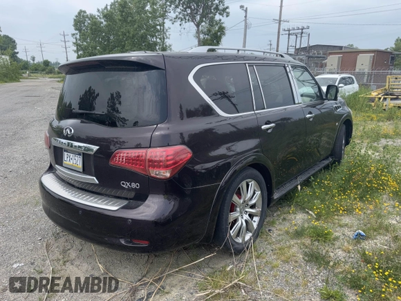 2014 Infiniti QX80 with VIN JN8AZ2NE3E9064938, listed as a IAAI auction lot 42447609 with Not provided miles and . Bid and sale history available at DreamBid. Image 4.