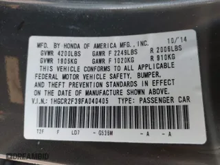 2015 Honda Accord Sedan LX with VIN 1HGCR2F39FA040405, listed as a IAAI auction lot 41884020 with 125,589 mi miles. Bid and sale history available at carsss.com. Image 9.