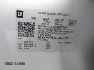 2020 Cadillac XT5 Premium Luxury AWD with VIN 1GYKNDRS2LZ180789, listed as a IAAI auction lot 42209888 with 64,246 mi miles and . Bid and sale history available at DreamBid. Image 9.