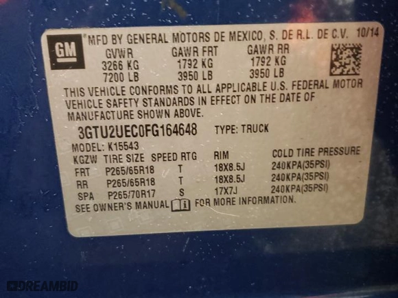 2015 GMC Sierra 1500 SLE with VIN 3GTU2UEC0FG164648, listed as a Copart auction lot 88479795 with 196,043 mi miles and Salvage Title. Bid and sale history available at carsss.com. Image 12.
