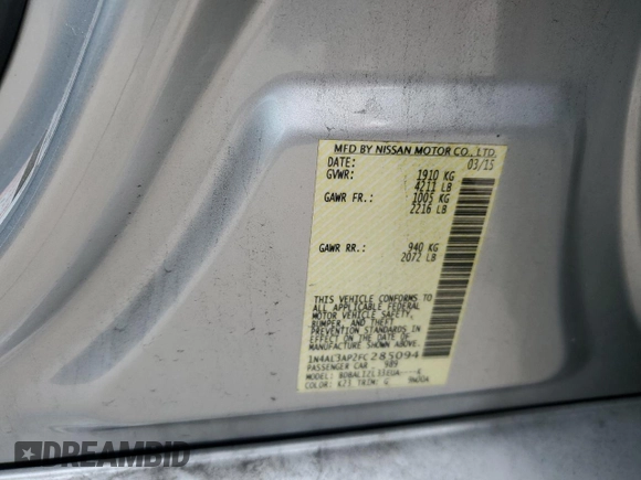 2015 Nissan Altima SL z VIN 1N4AL3AP2FC285094, wystawiony jako Copart lot #57121325 z przebiegiem 92 233 mil mil oraz Szkoda całkowita • Salvage title. Historia ofert i sprzedaży dostępna na DreamBid. Obrazek 12.