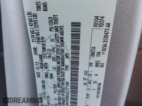 2013 Ford Escape SEL with VIN 1FMCU9HX0DUC17145, listed as a Copart auction lot 86911414 with 220,521 mi miles and Salvage Title. Bid and sale history available at carsss.com. Image 12.