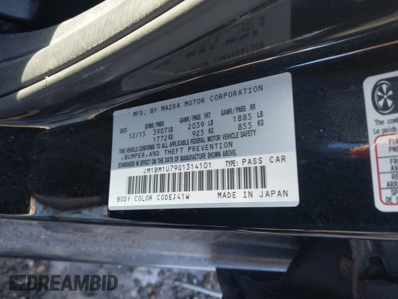 2016 Mazda 3 i Sport with VIN JM1BM1U79G1314101, listed as a IAAI auction lot 41394947 with 92,508 mi miles and . Bid and sale history available at DreamBid. Image 9.