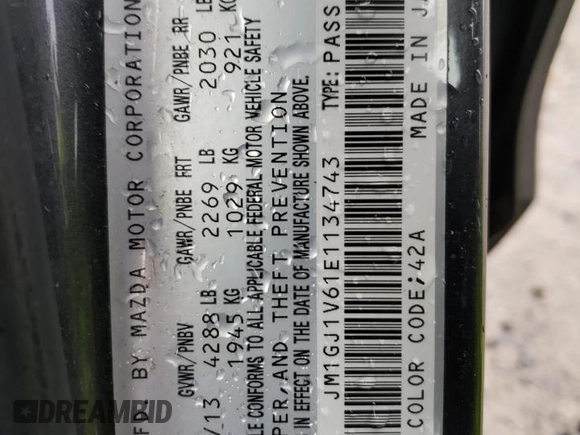 2014 Mazda Mazda6 i Touring with VIN JM1GJ1V61E1134743, listed as a Copart auction lot 47277015 with 108,166 mi miles and Salvage Title. Bid and sale history available at carsss.com. Image 12.