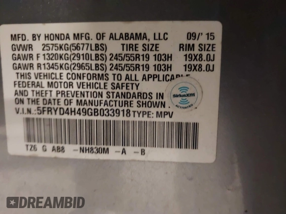 2016 Acura MDX w/Tech with VIN 5FRYD4H49GB033918, listed as a IAAI auction lot 41324182 with 181,244 mi miles. Bid and sale history available at carsss.com. Image 9.