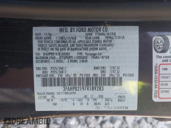 2007 Ford Fusion SEL with VIN 3FAHP02197R189283, listed as a IAAI auction lot 42008917 with 139,508 mi miles. Bid and sale history available at carsss.com. Image 9.