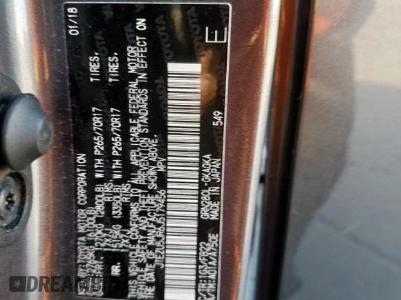 2018 Toyota 4Runner SR5 с VIN JTEZU5JR6J5179456, выставлен на аукционе Copart как лот 53583595 с пробегом 59 266 миль миль и Списание • Salvage title. История ставок и продаж доступна на DreamBid. Изображение 16.