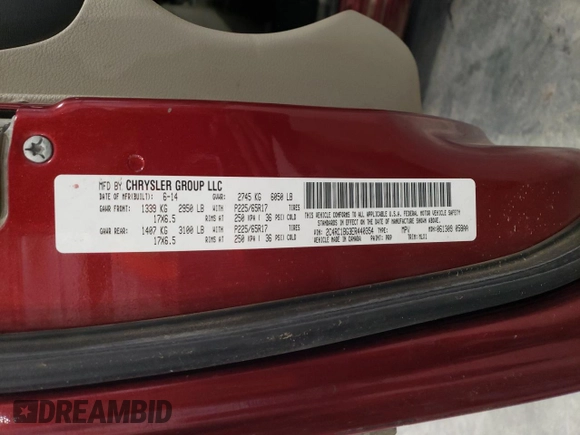 2014 Chrysler Town & Country Touring with VIN 2C4RC1BG3ER440354, listed as a Copart auction lot 83657954 with 172,115 mi miles and Salvage Title. Bid and sale history available at carsss.com. Image 15.